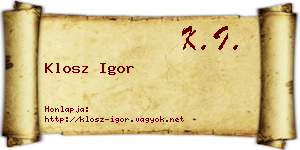 Klosz Igor névjegykártya